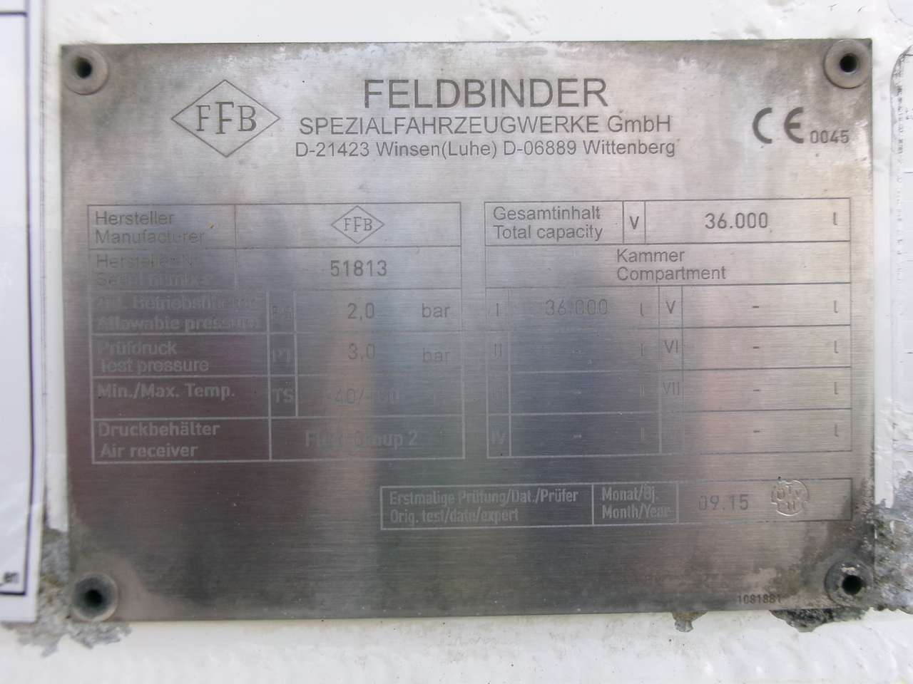 Полуприцеп-цистерна для транспортировки муки Feldbinder Powder tank alu 36 m3 / 1 comp: фото 25