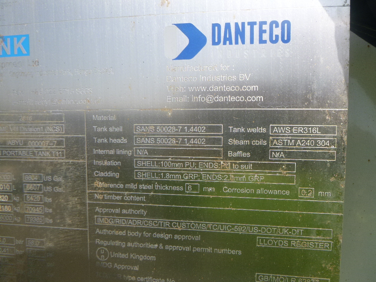 Танк-контейнер, Полуприцеп Danteco Food tank container inox 20 ft / 25 m3 / 1 comp: фото 21