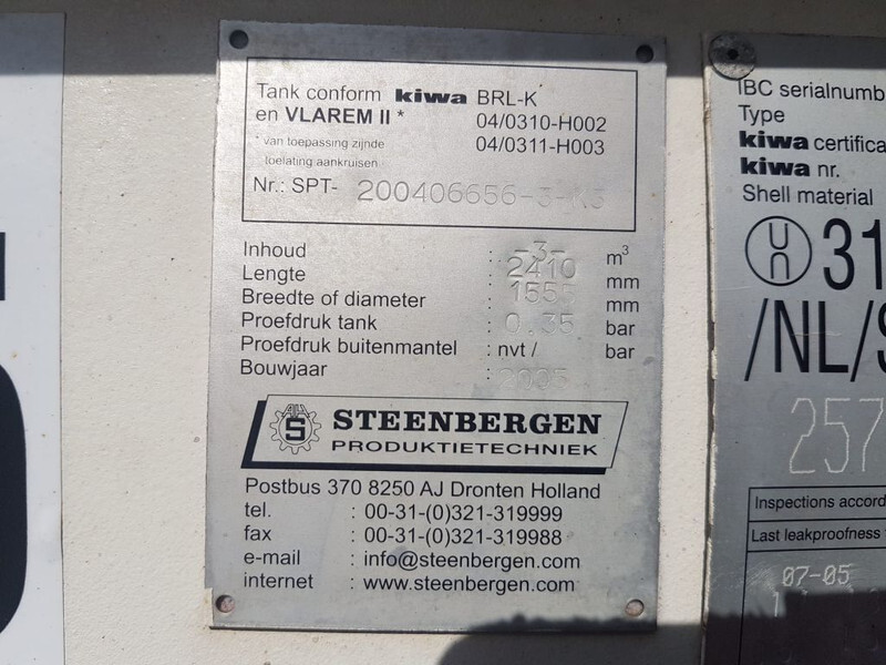 Резервуар для хранения dieseltank Steenbergen 3000 liter Kiwa IBC Dieseltank: фото 7
