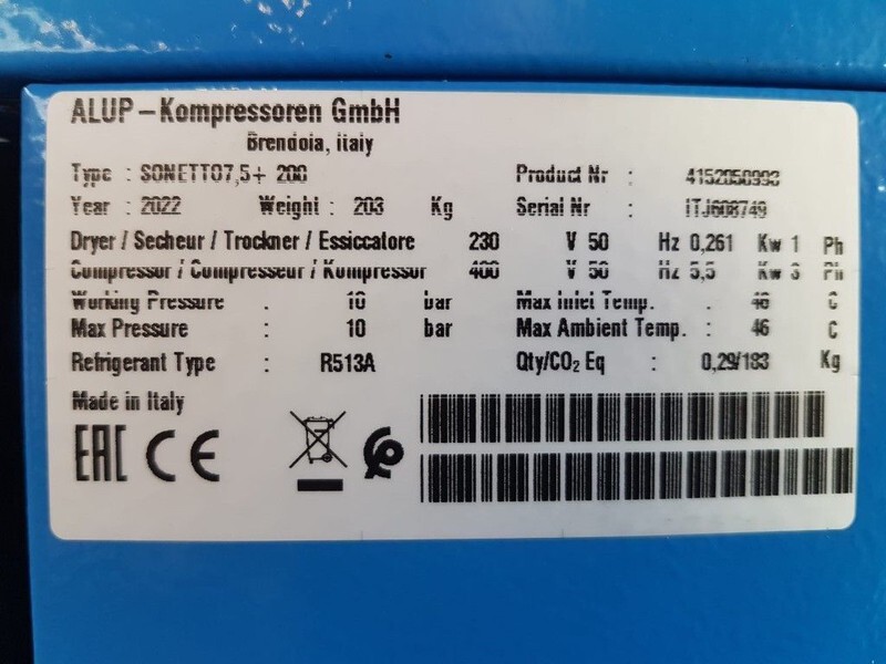 Новый Воздушный компрессор Alup Sonetto 7.5 + 200 Elektrische Schroefcompressor met ketel en droger 5.5 kW 750 L / min 10 Bar: фото 3