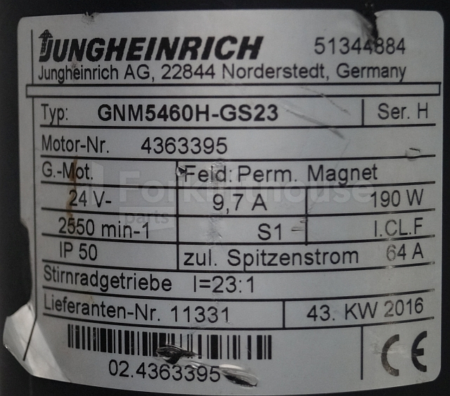 Двигатель для Погрузочно-разгрузочной техники Jungheinrich 51344884 Steering motor 24V type GNM5460H-GS23 sn 4363395: фото 2