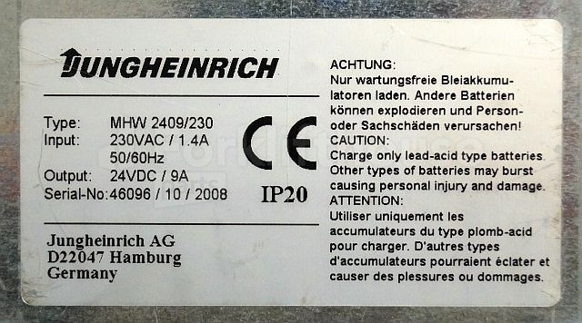 Аккумулятор для Погрузочно-разгрузочной техники Jungheinrich unknown ChargerMHW24096/230 24VDC9A IP20 Input 230VAC/1,4 sn. 46096/10: фото 4