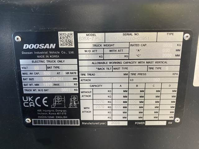 Doosan B35X-7 PLUS - Электропогрузчик: фото 5 Doosan B35X-7 PLUS - Электропогрузчик: фото 5