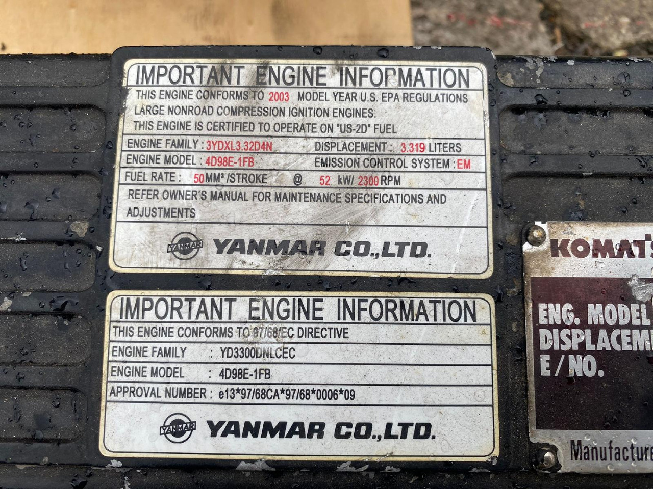 Komatsu Yanmar 4D98 E - Двигатель и запчасти для Строительной техники: фото 2 Komatsu Yanmar 4D98 E - Двигатель и запчасти для Строительной техники: фото 2