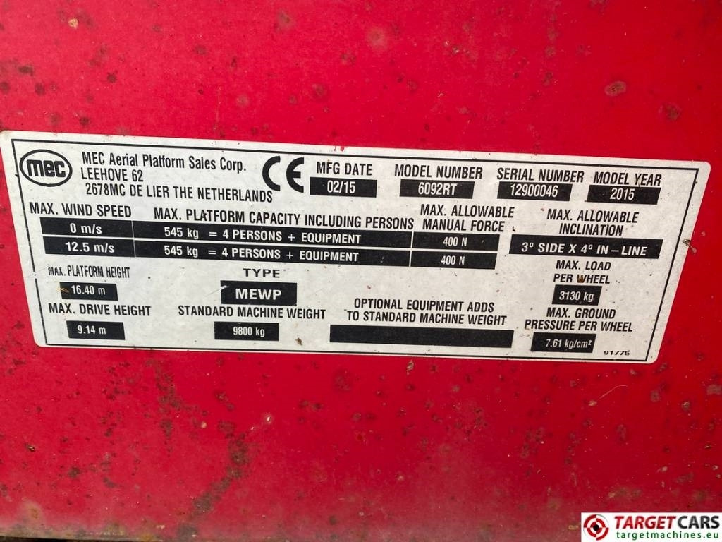 MEC 6092RT Diesel 4x4 Scissor Work LIft 2020cm  в лизинг MEC 6092RT Diesel 4x4 Scissor Work LIft 2020cm: фото 10