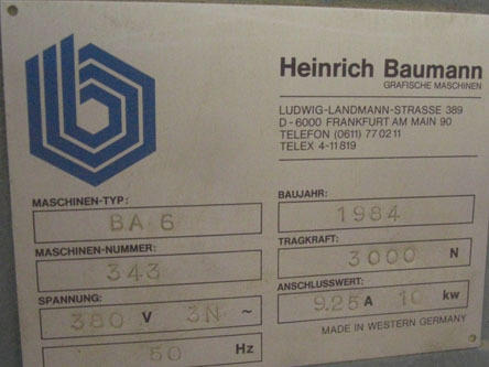 Baumann BA 6 N large format stacker - Бумагорезательная машина: фото 3 Baumann BA 6 N large format stacker - Бумагорезательная машина: фото 3