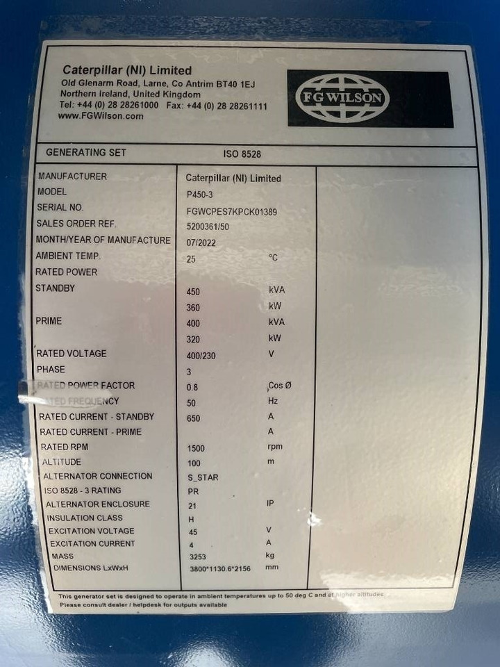 FG Wilson P450-3 - 450 kVA Open Genset - DPX-16018-O - Электрогенератор: фото 4 FG Wilson P450-3 - 450 kVA Open Genset - DPX-16018-O - Электрогенератор: фото 4