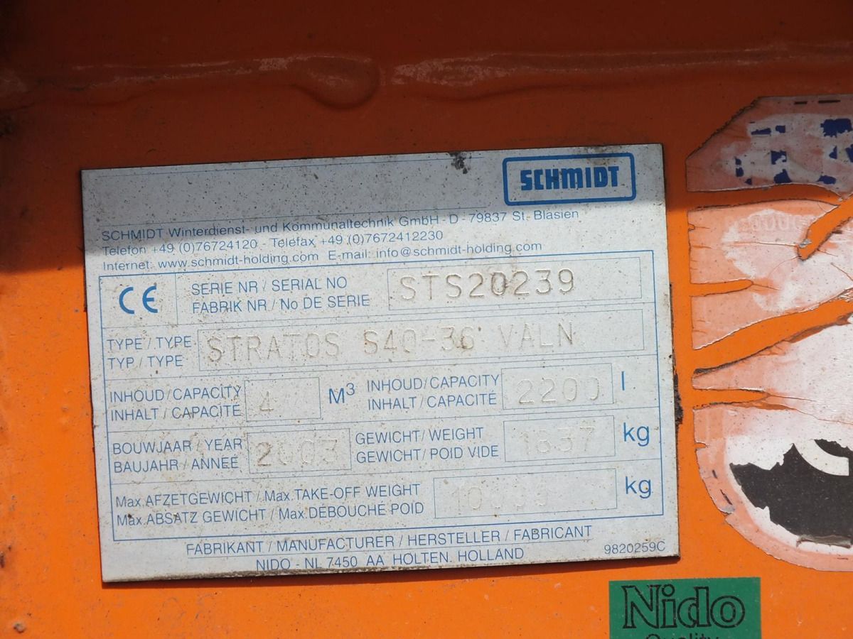 Разбрасыватель песка/ Соли Zabudowa piaskarki SCHMIDT STRATOS S40-36 - 2003 - 4m3 - Napęd z pojazdu: фото 8