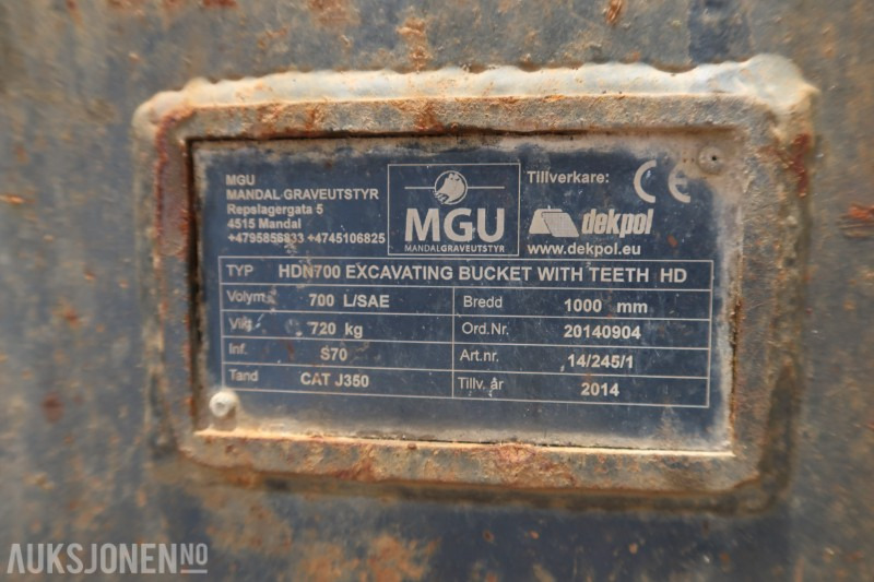 MGU 700 liters graveskuffe med S70 feste - Навесное оборудование для Строительной техники: фото 4 MGU 700 liters graveskuffe med S70 feste - Навесное оборудование для Строительной техники: фото 4