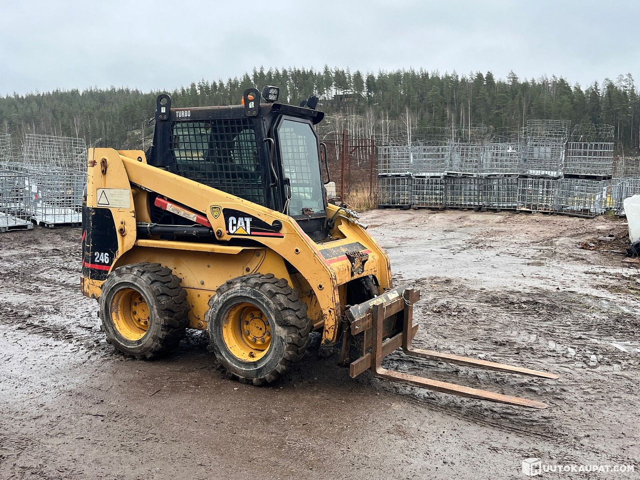 Cat 246 skid-steer loader with bucket and forks, 2002, Vihti - Мини-погрузчик с бортовым поворотом: фото 1 Cat 246 skid-steer loader with bucket and forks, 2002, Vihti - Мини-погрузчик с бортовым поворотом: фото 1