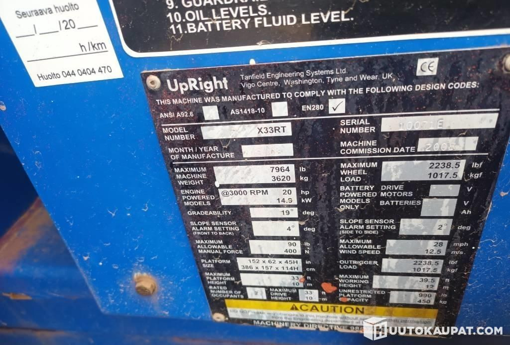 Upright X33RT, 2008, scissor lift, 1,510 h, Hyvinkää - Ножничный подъемник: фото 4 Upright X33RT, 2008, scissor lift, 1,510 h, Hyvinkää - Ножничный подъемник: фото 4