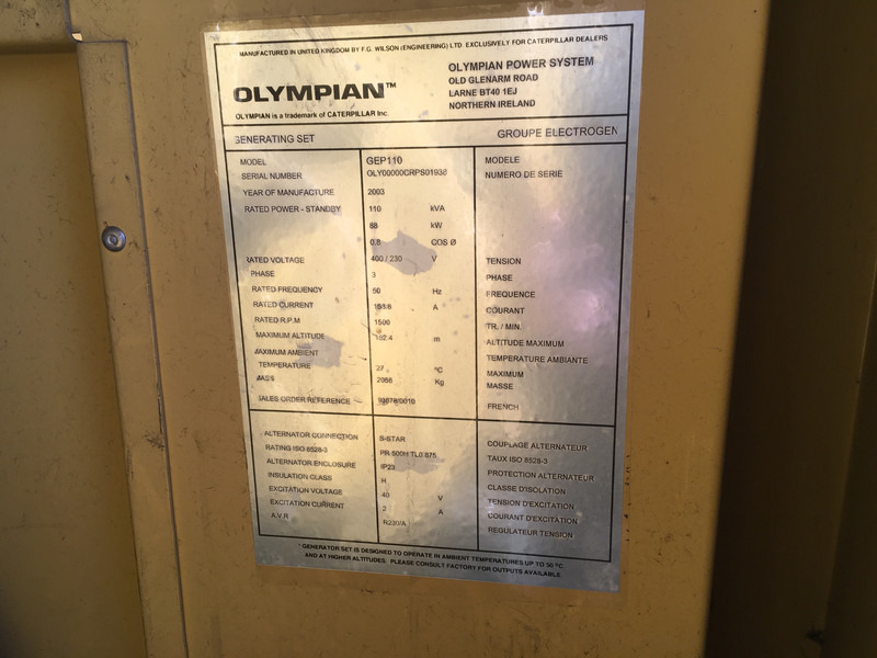 Caterpillar OLYMPIAN GEP110 GENERATOR 110KVA USED - Электрогенератор: фото 4 Caterpillar OLYMPIAN GEP110 GENERATOR 110KVA USED - Электрогенератор: фото 4