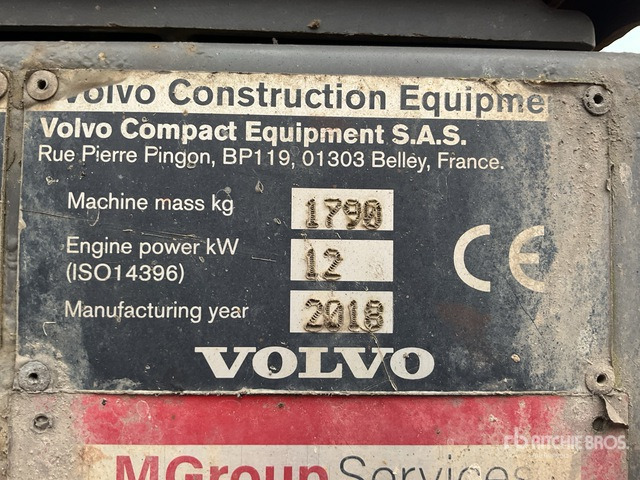 2018 Volvo EC18D Mini Excavator:  <6.6t - Мини-экскаватор: фото 4 2018 Volvo EC18D Mini Excavator:  <6.6t - Мини-экскаватор: фото 4