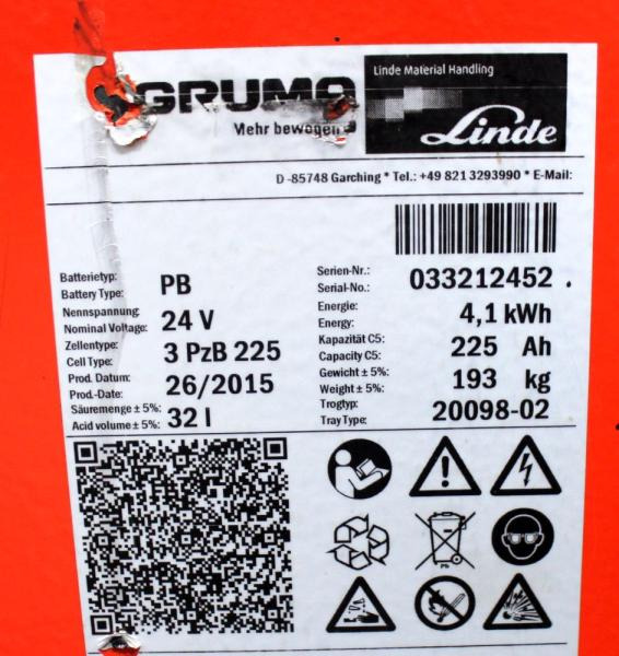 GRUMA 24 Volt 3 PzB 225 Ah - Аккумулятор: фото 5 GRUMA 24 Volt 3 PzB 225 Ah - Аккумулятор: фото 5