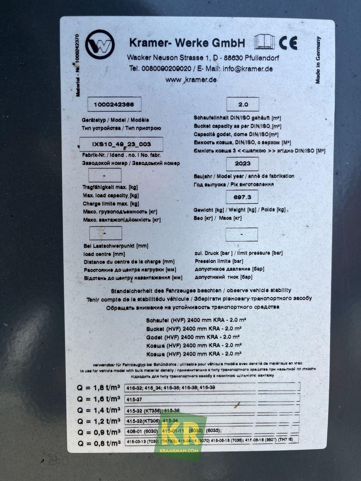 Kramer 2400 HVF GRONDBAK - Ковш для погрузчика для Строительной техники: фото 4 Kramer 2400 HVF GRONDBAK - Ковш для погрузчика для Строительной техники: фото 4