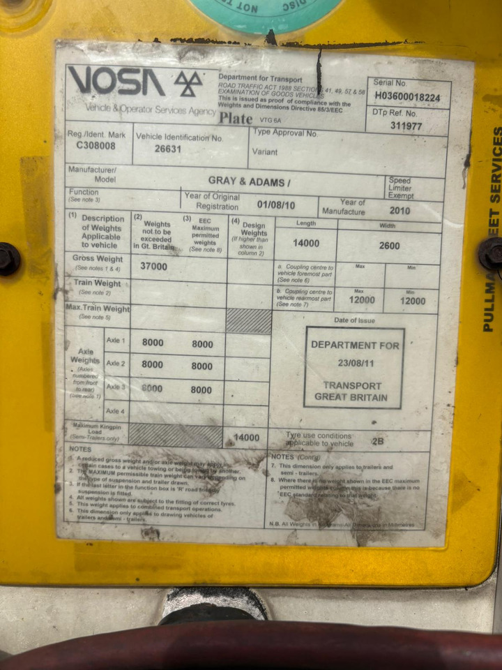 Gray and Adams 2010 Vector 1850 – D12 - Полуприцеп-рефрижератор: фото 5 Gray and Adams 2010 Vector 1850 – D12 - Полуприцеп-рефрижератор: фото 5