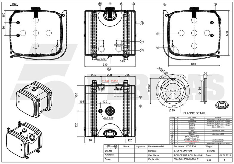 Новый Бак для гидравлической жидкости для Грузовиков Hydraulic aluminum oil tank 200L: фото 9