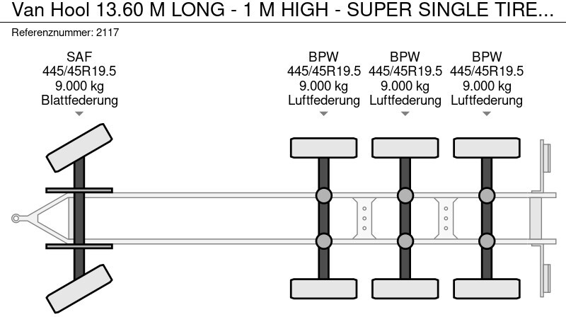 Прицеп бортовой/ Платформа Van Hool 13.60 M LONG - 1 M HIGH - SUPER SINGLE TIRES - DRUM BRAKES: фото 20 Прицеп бортовой/ Платформа Van Hool 13.60 M LONG - 1 M HIGH - SUPER SINGLE TIRES - DRUM BRAKES: фото 20