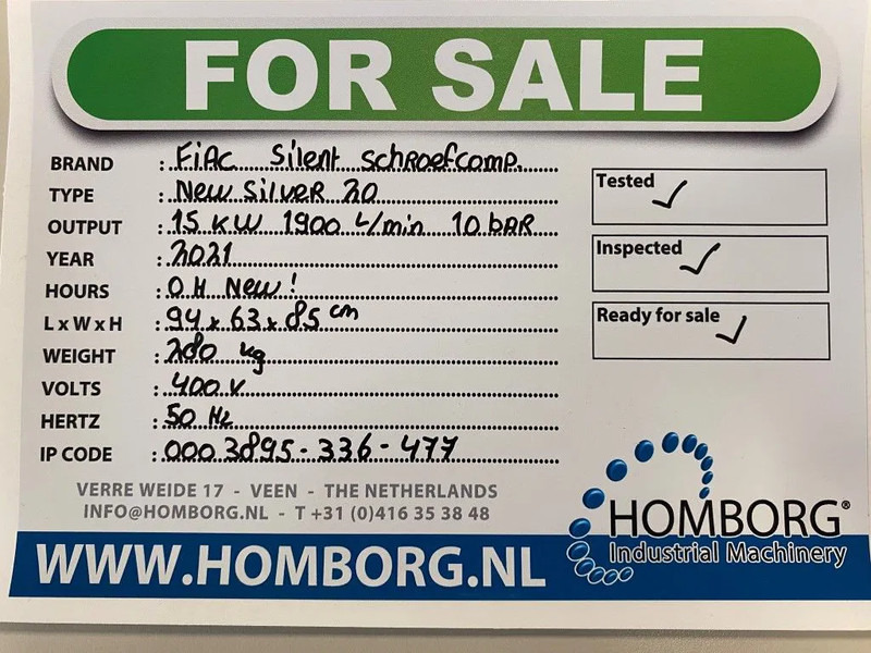 Fiac New Silver 20 Silent 15 kW 1900 L / min 10 Bar Elektrische Schroefcompressor - Воздушный компрессор: фото 2 Fiac New Silver 20 Silent 15 kW 1900 L / min 10 Bar Elektrische Schroefcompressor - Воздушный компрессор: фото 2