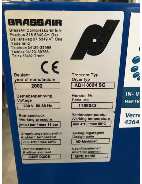 Grassair ADH0004SG 10 Bar Absorptiedroger - Воздушный компрессор: фото 3 Grassair ADH0004SG 10 Bar Absorptiedroger - Воздушный компрессор: фото 3