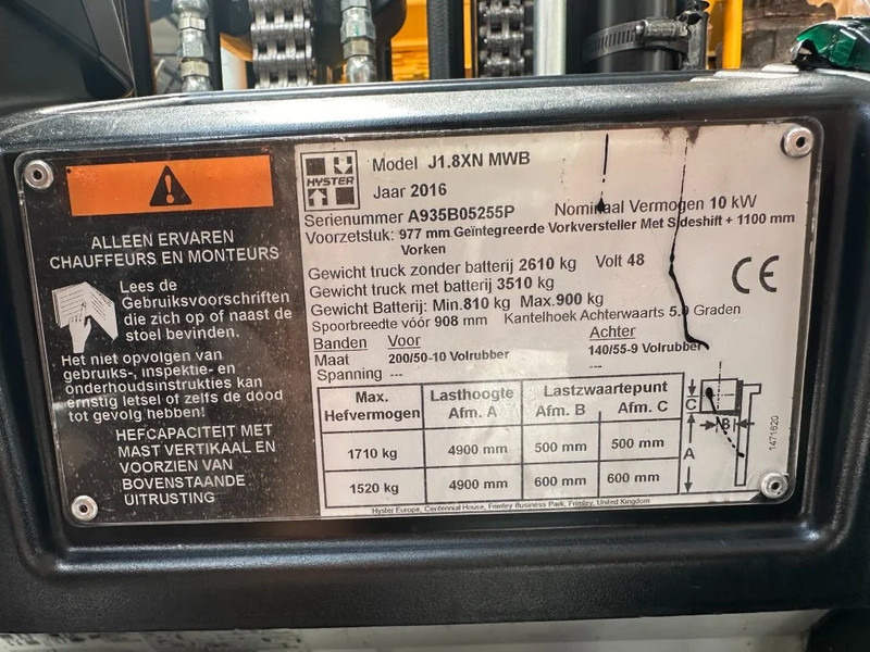 Hyster J1.8XN MWB 1.8 ton Triplex Freelift Sideshift Positioner Elektra Heftruck Accu 2023 - Вилочный погрузчик: фото 4 Hyster J1.8XN MWB 1.8 ton Triplex Freelift Sideshift Positioner Elektra Heftruck Accu 2023 - Вилочный погрузчик: фото 4