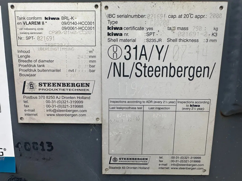 IBC Steenbergen Kiwa IBC 2000 liter dieseltank met handpomp Milieutank - Резервуар для хранения: фото 3 IBC Steenbergen Kiwa IBC 2000 liter dieseltank met handpomp Milieutank - Резервуар для хранения: фото 3