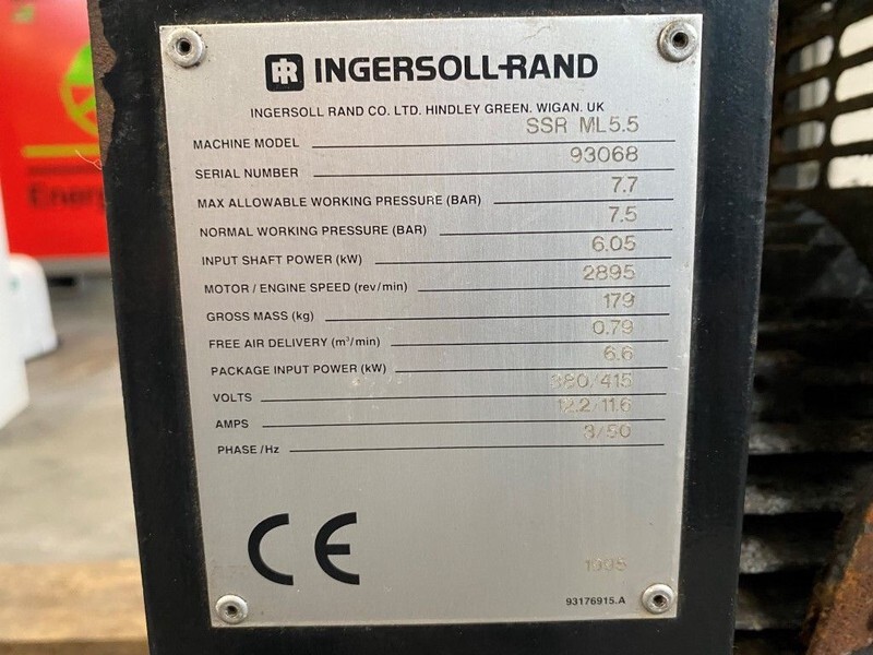 Ingersoll Rand SSR ML 5.5 SSR ML5.5 6 kW 800 L / min 7.5 Bar Elektrische Schroefcompressor - Воздушный компрессор: фото 3 Ingersoll Rand SSR ML 5.5 SSR ML5.5 6 kW 800 L / min 7.5 Bar Elektrische Schroefcompressor - Воздушный компрессор: фото 3