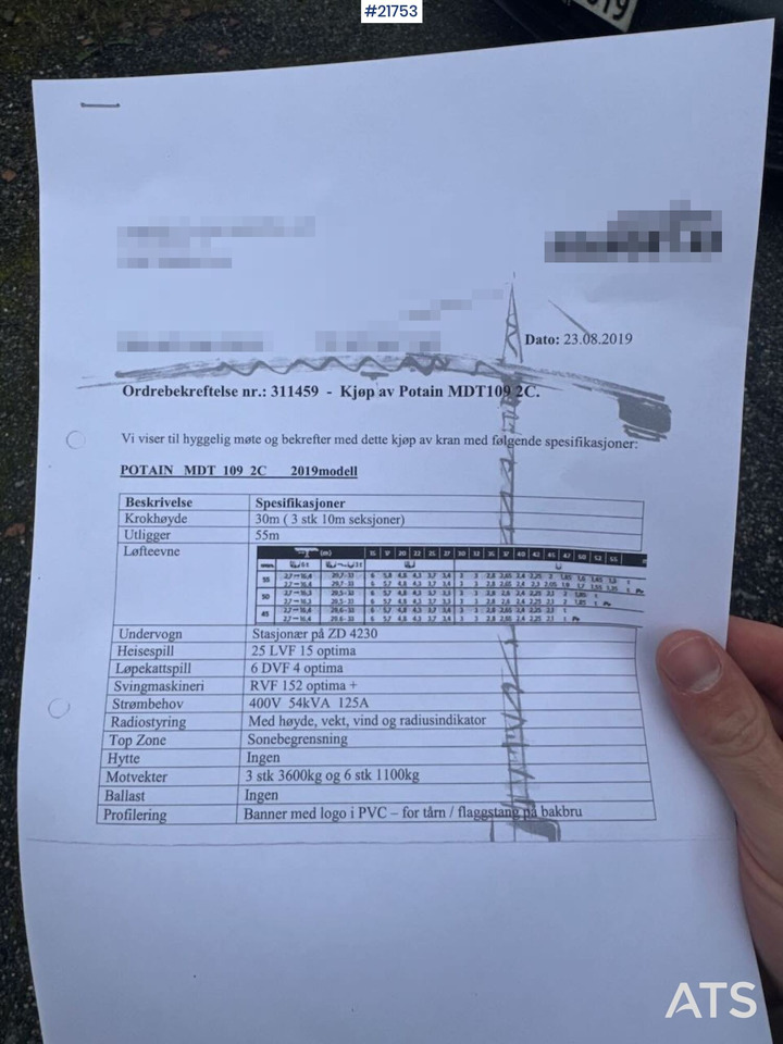 Башенный кран Potain MDT 109 2C Tårnkran: фото 24