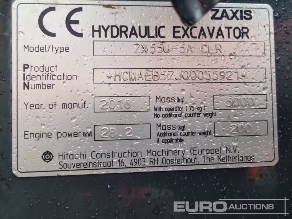 Мини-экскаватор 2018 Hitachi ZX55U-5A CLR: фото 45