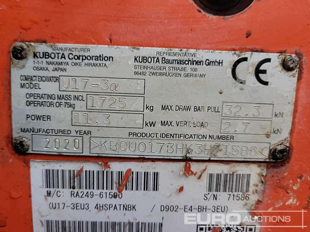 Мини-экскаватор 2020 Kubota U17-3A: фото 40